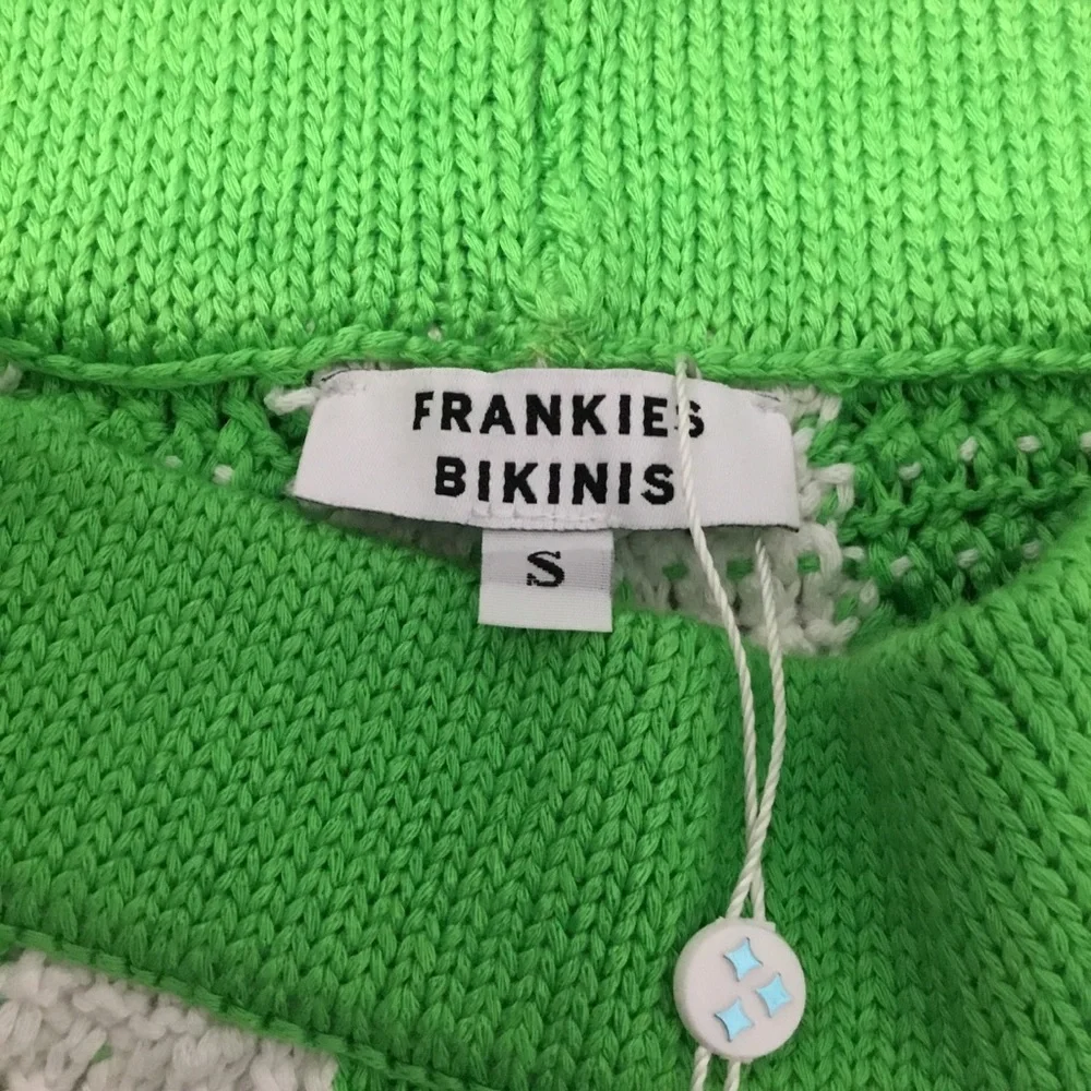 NWT Frankies Bikinis Coco Crochet Jade Check Bottoms size S POOL TO PARTY